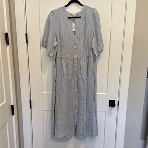 NWT Madewell Nordstrom Blue Puff Sleeve Linen Sundress. Size 2X.